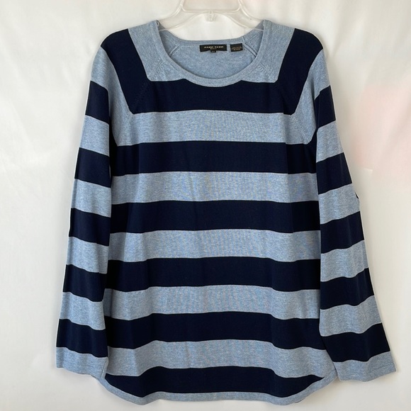 JEANNE PIERRE Sweaters - Jeanne Pierre Black and Blue Striped Sweater - Size 2X